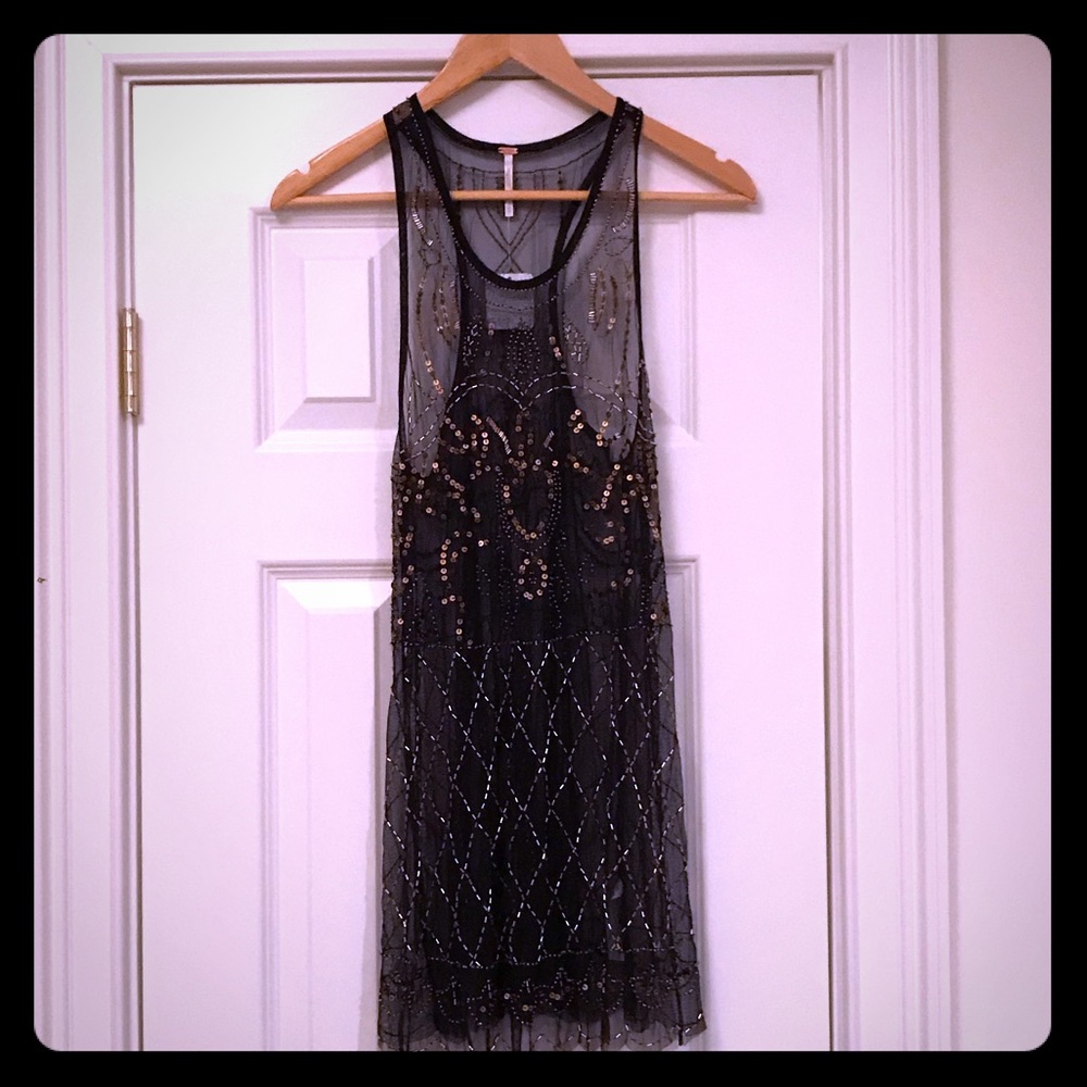 Free People Navy sheer overlay tank